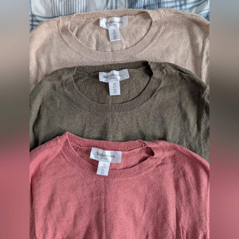 Women Motherhood Maternity Pull Over Sweater Bundle | Pink, Green, Cream/Tan